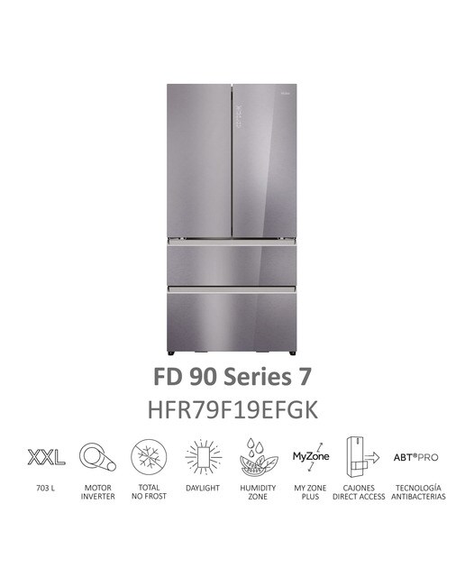 Frigorífico americano Haier, Total no Frost, Motor Inverter,FD 90 Series 7 - HFR79F19EFGK - Glass Inox Look Glass Inox Look-7