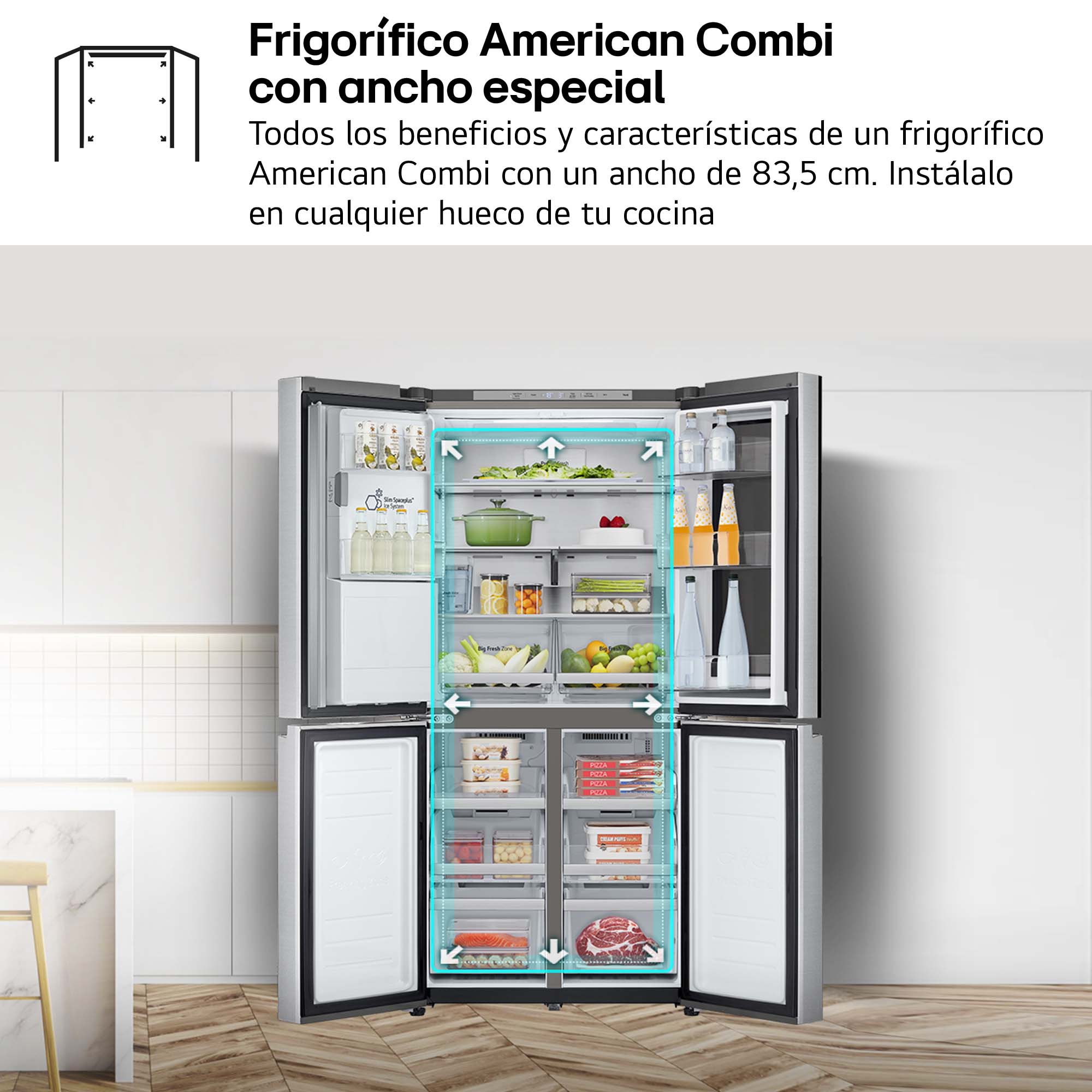 Frigorífico americano LG Total No Frost,  178,70 cm, InstaView, con dispensador, Inox - GMG861MBAE Acero antihuellas-9
