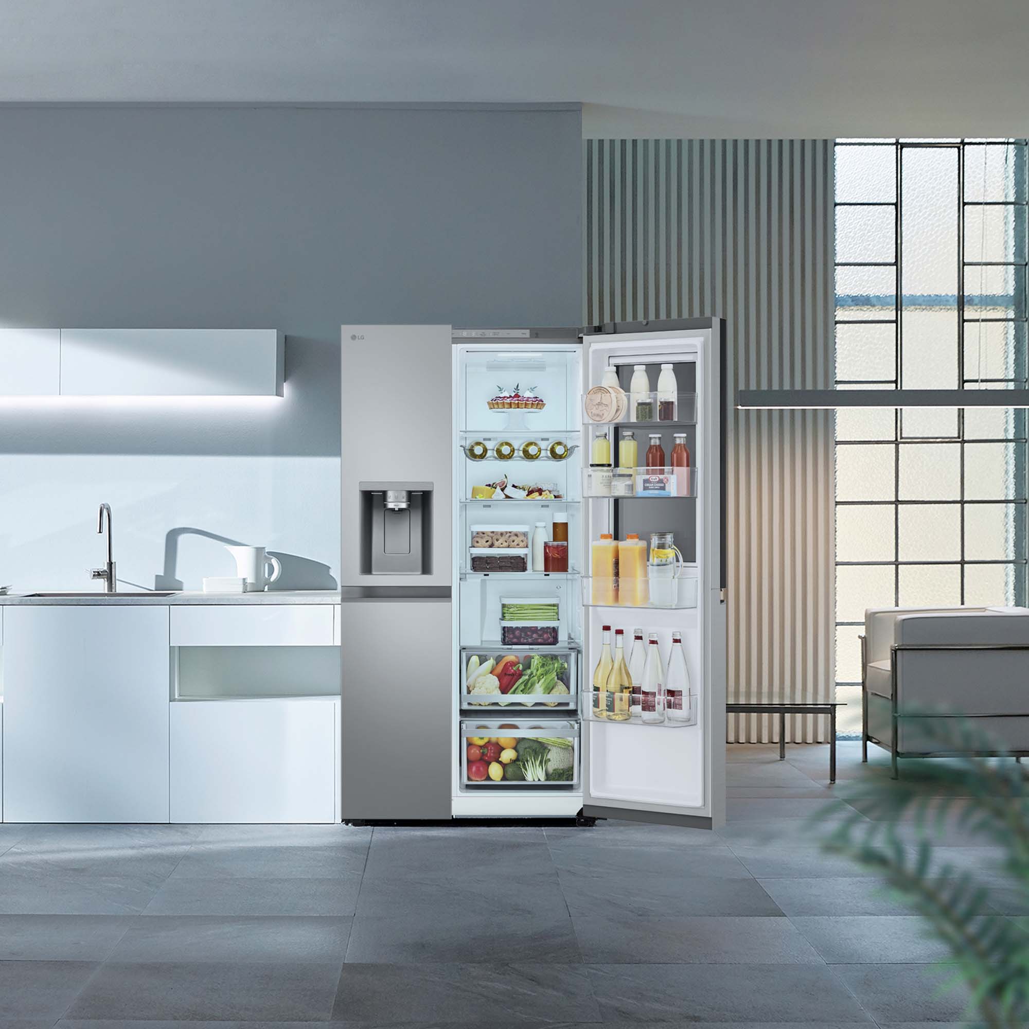 Frigorífico americano LG Smart Inverter Compressor, 179 cm,  con dispensador con toma de agua, inox- GSXE80PYBD Acero antihuellas-16