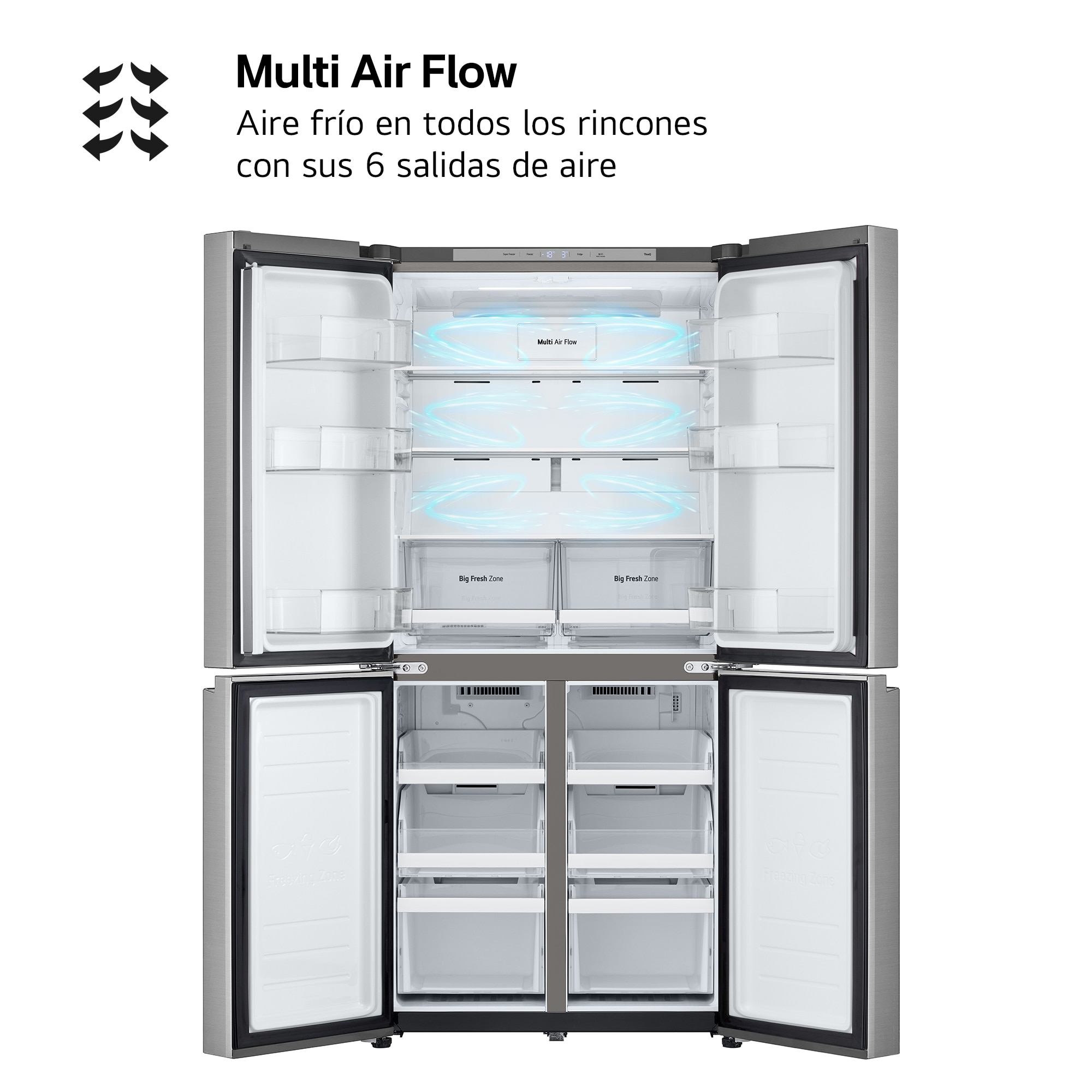 Frigorífico americano LG Inverter Linear Compressor, 178,7 cm, 530l, Multi Air Flow, Inox - GMB860PYDE Acero antihuellas-8