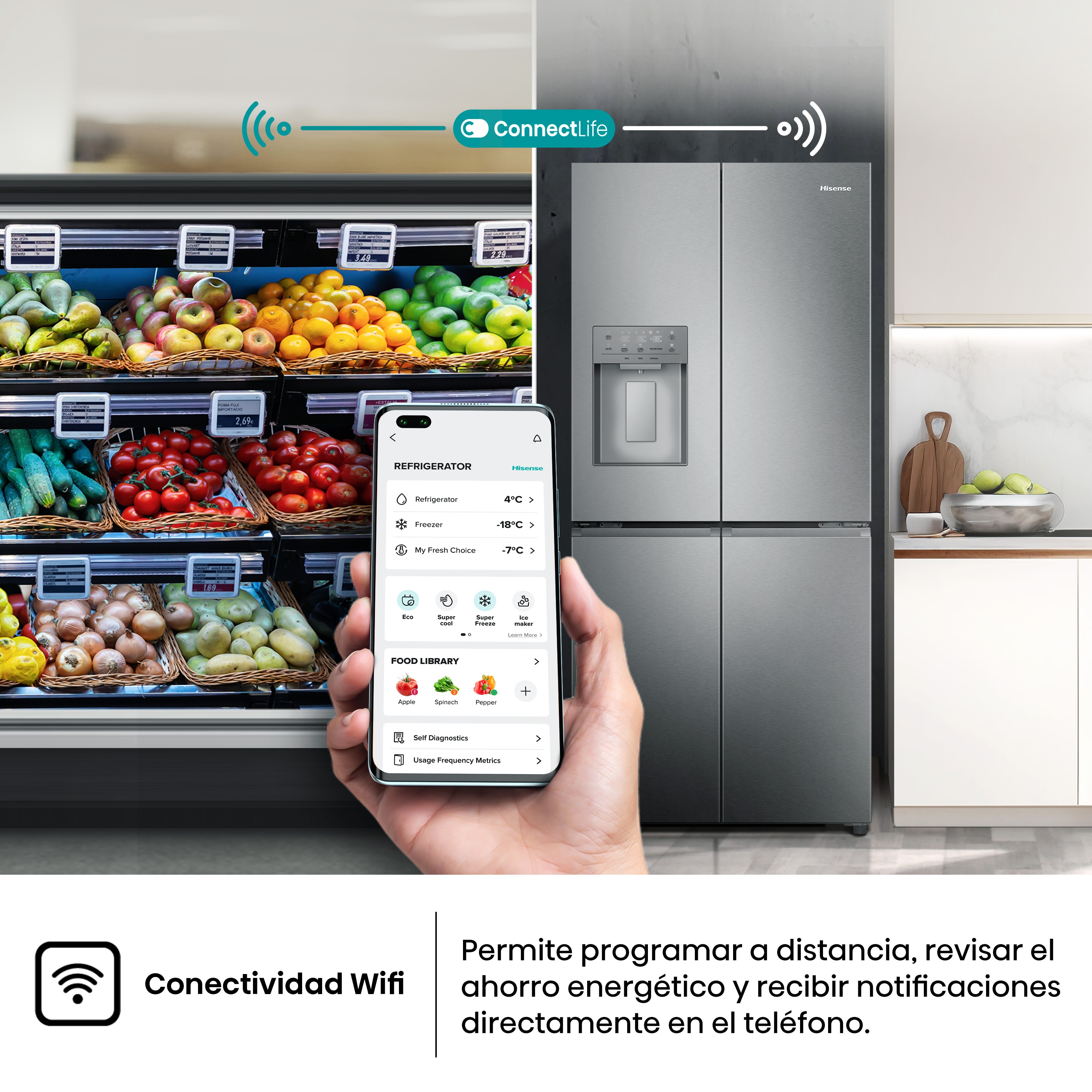 Frigorífico americano Hisense Total No Frost, Cross Door - RQ5P470SYID Inox-17