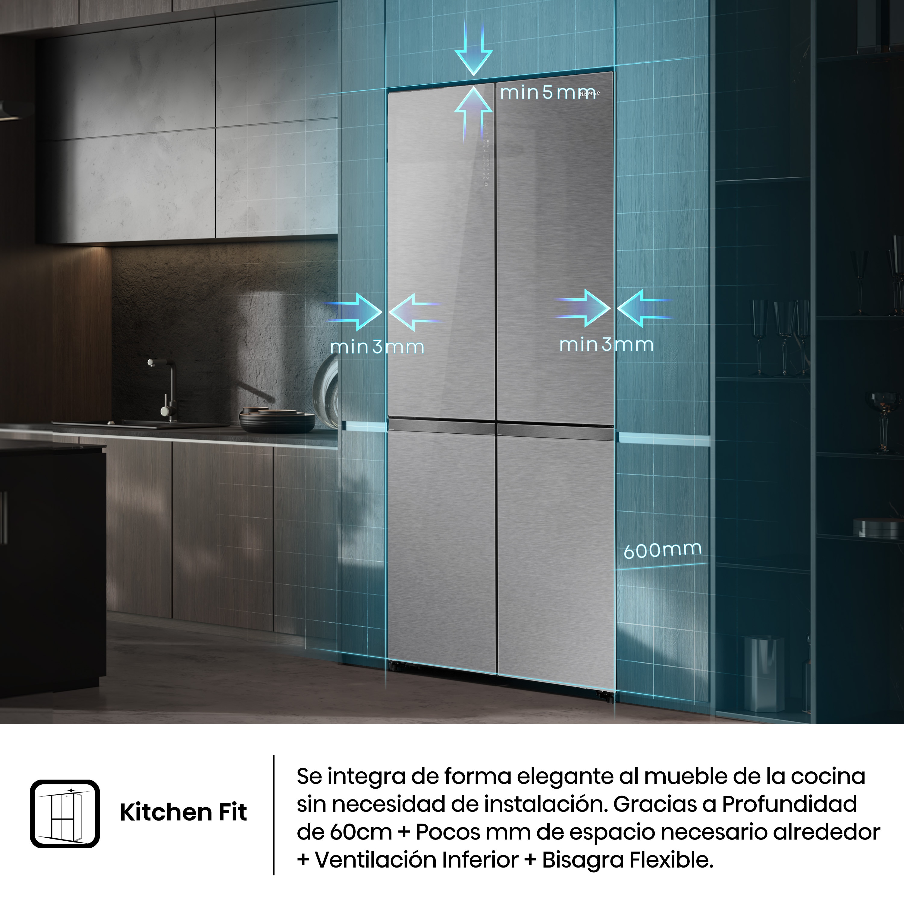 Frigorífico americano Hisense No Frost Serie Kitchen FIT - RQ5P605NSVE Inox-9