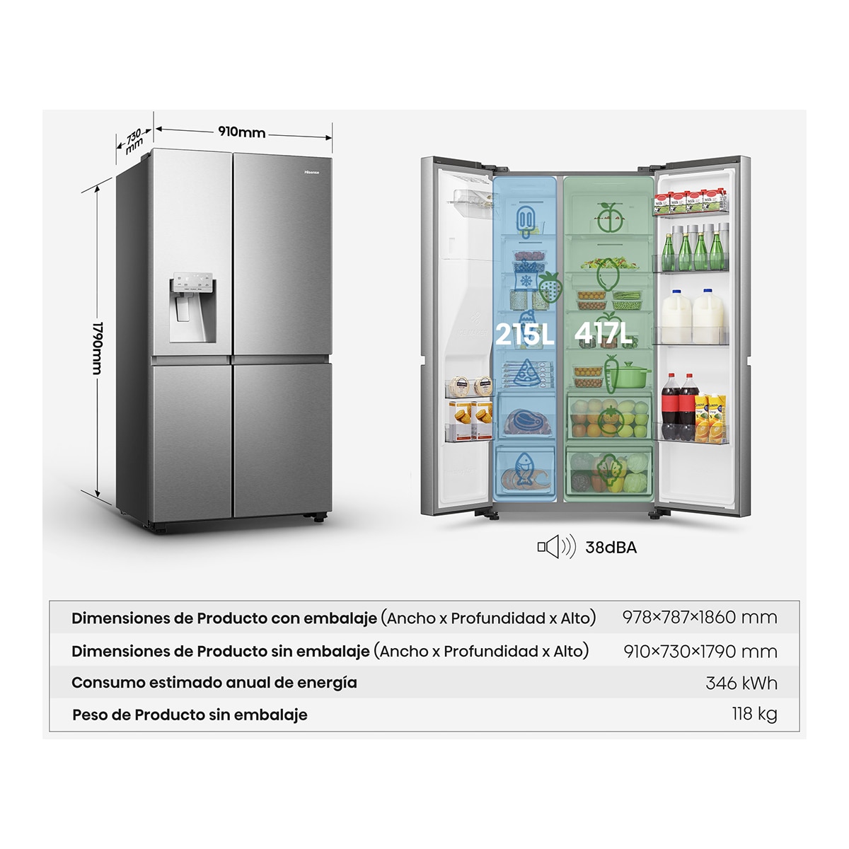 Frigorífico americano Hisense Total No Frost, WIFI - RS818N4IIE1, Inox-2