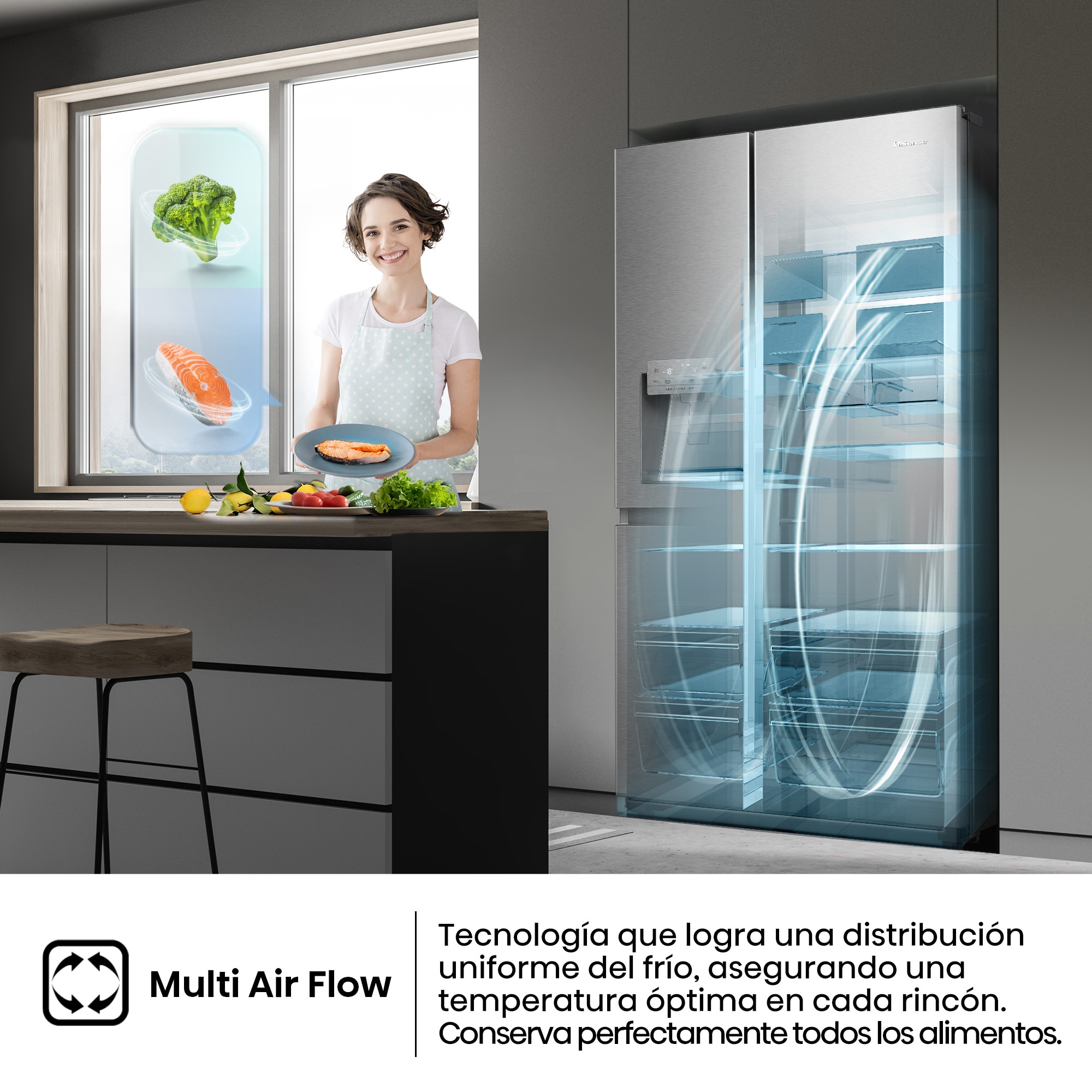 Frigorífico americano Hisense Total No Frost, WIFI - RS818N4IIE1, Inox-9
