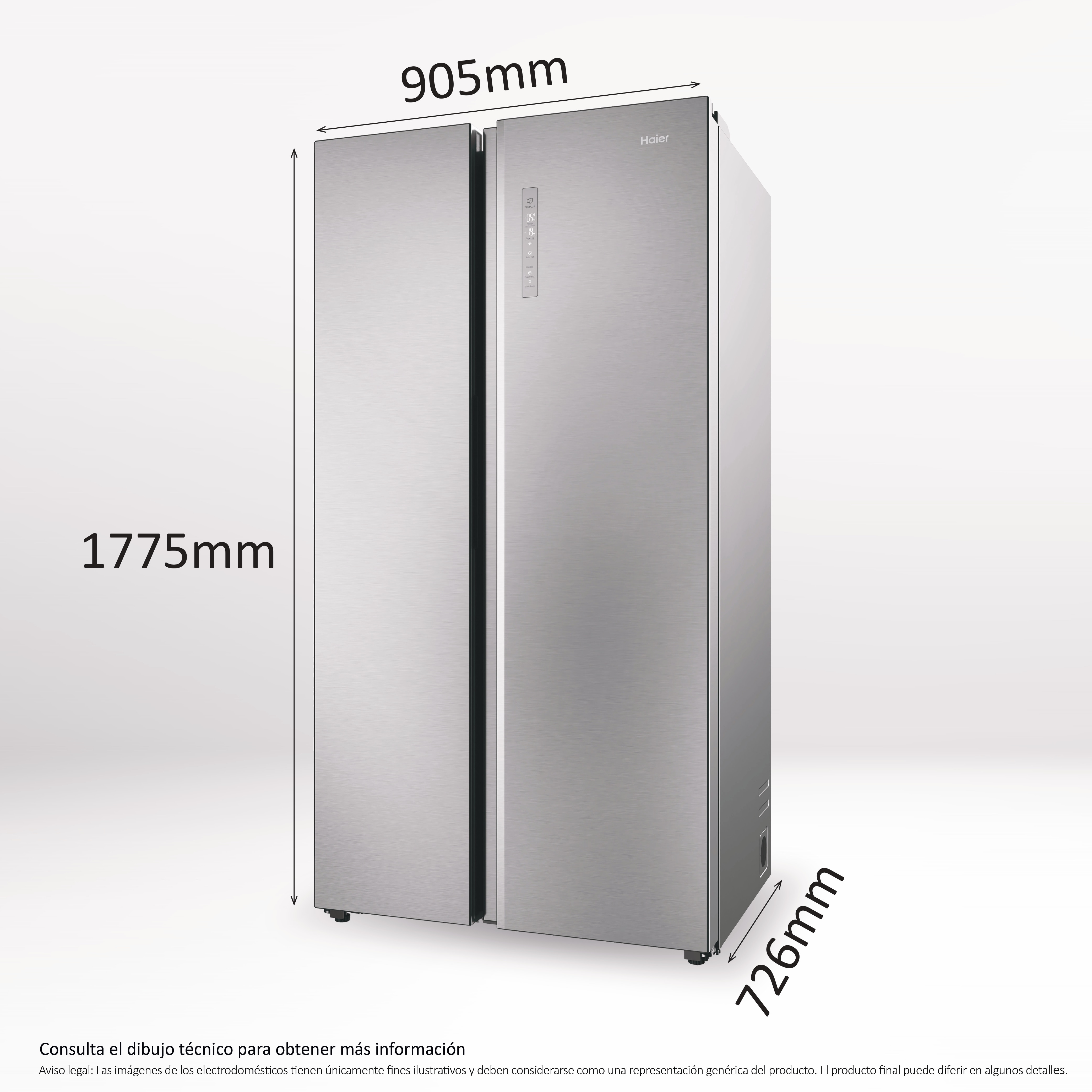 Frigorífico Americano Haier Total No Frost SBS 90 Series 7 - HSW79F18ANMM Inox Platino-6