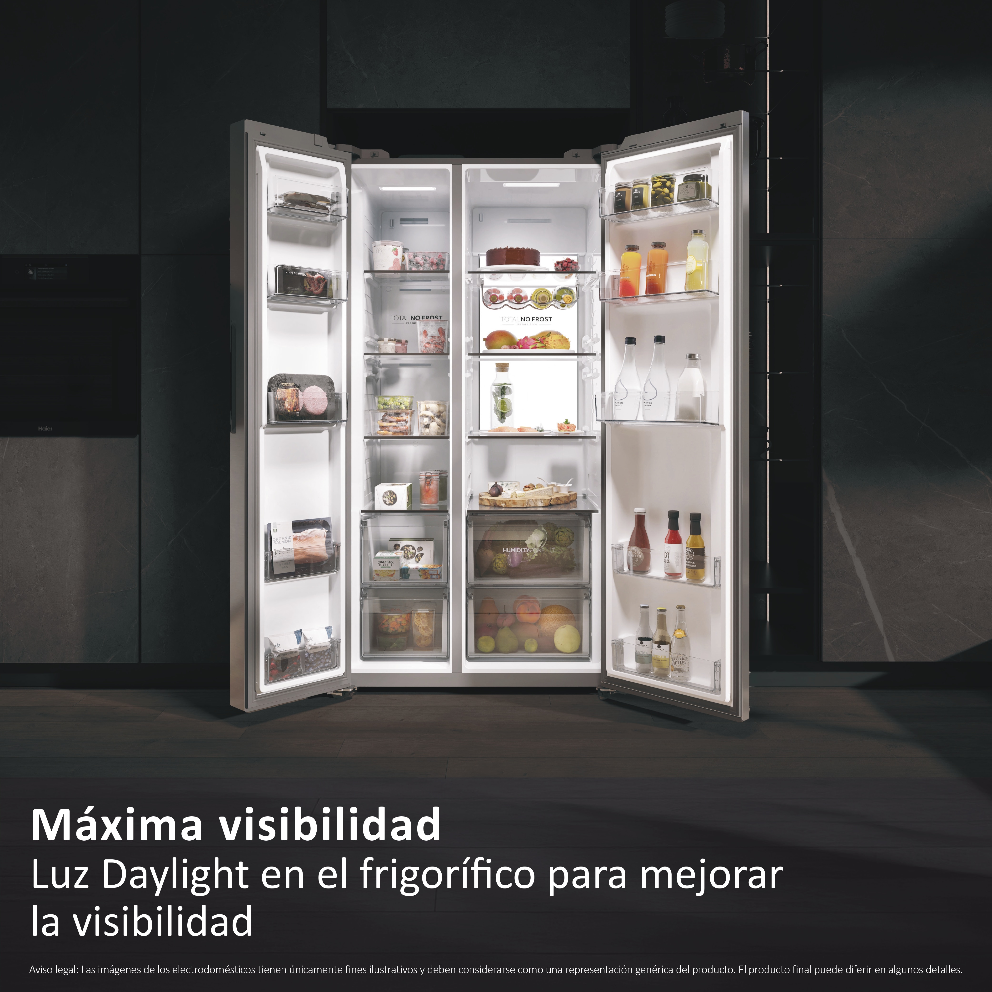 Frigorífico Americano Haier Total No Frost SBS 90 Series 7 - HSW79F18ANMM Inox Platino-8