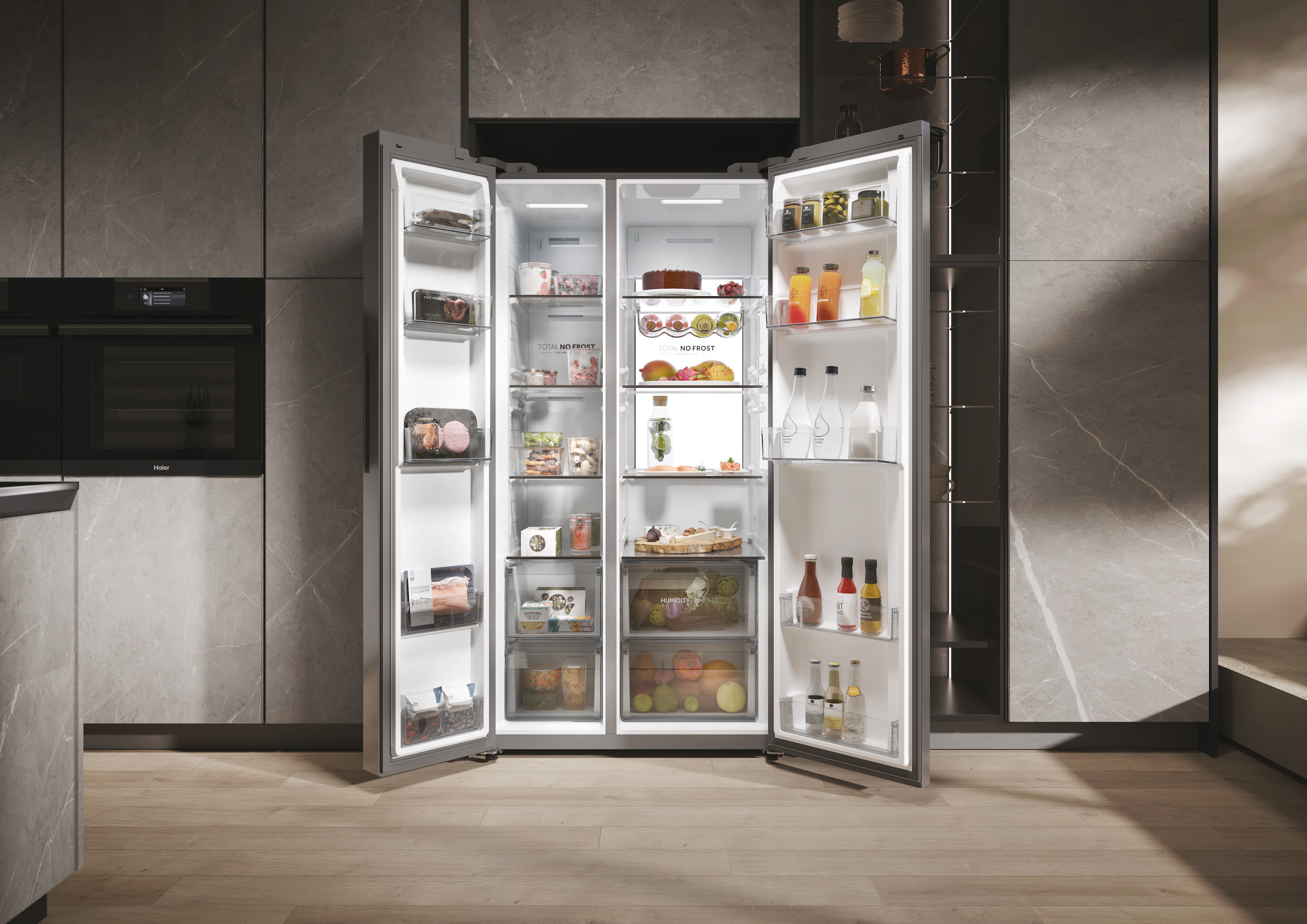 Frigorífico Americano Haier Total No Frost SBS 90 Series 7 - HSW79F18ANMM Inox Platino-14
