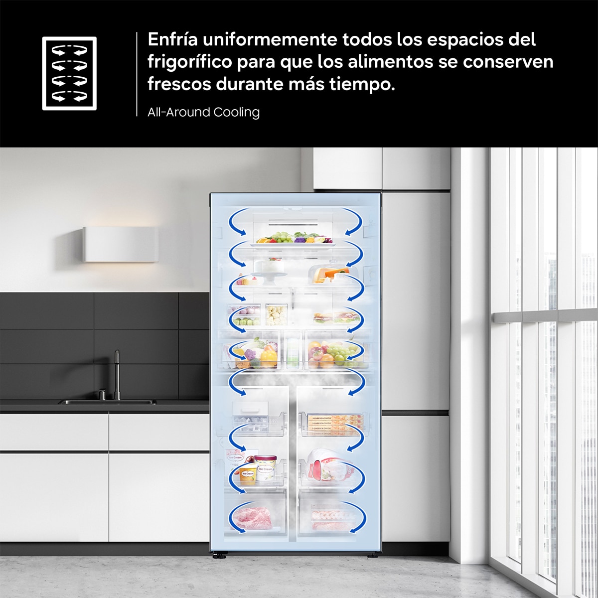 Frigorífico AmericanoSamsung con IA, French Door All Around Cooling - RF59C70TES9/ES Inox-7