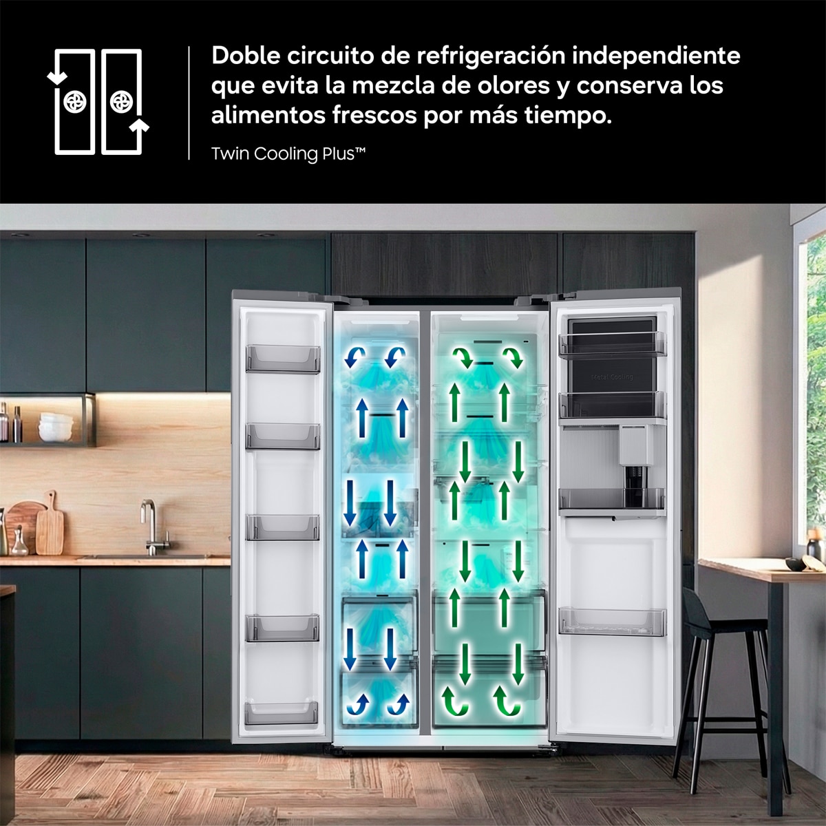 Frigorífico Americano Samsung Family Hub Bespoke AI 178cm Balda Botellero 614L Clase E Grafito RS90F66BEFEF Grafito-9