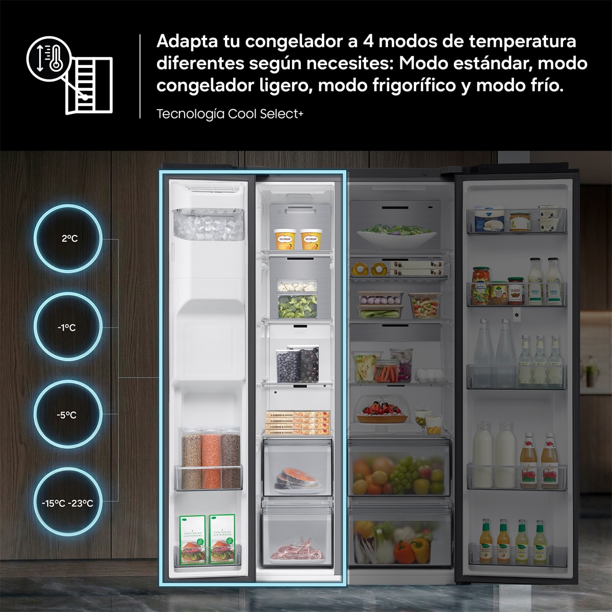 Frigorífico Americano Samsung Family Hub Bespoke AI 178cm Balda Botellero 614L Clase E Grafito RS90F66BEFEF Grafito-10