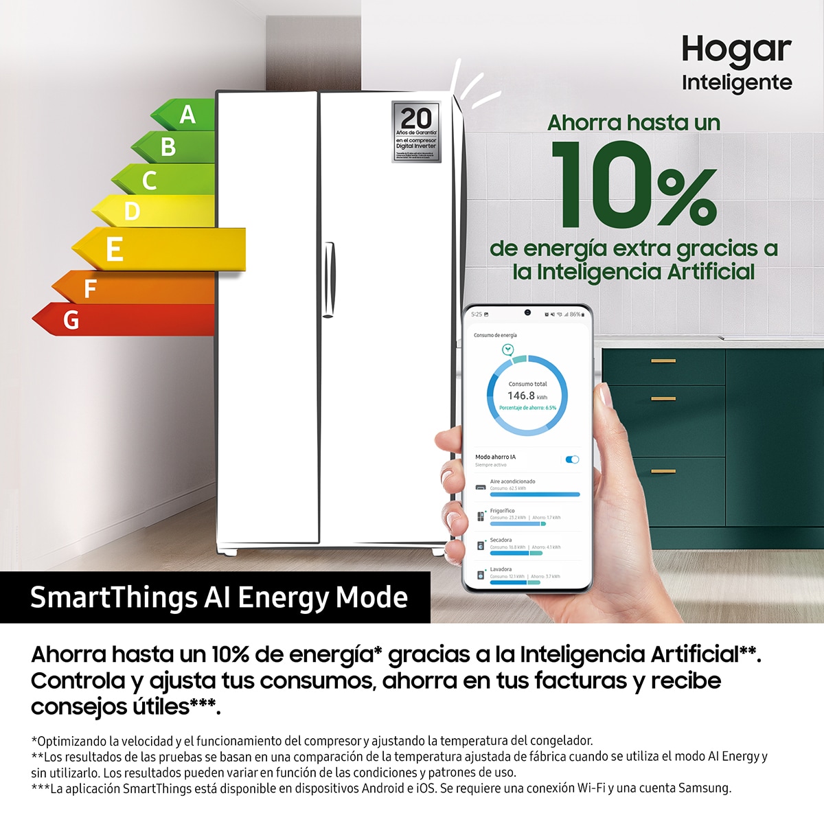 Frigorífico Americano Samsung Family Hub Bespoke AI com Abertura Automática de Porta RS90F66BETEF de 1,78m e 614L - Inox Inox-5