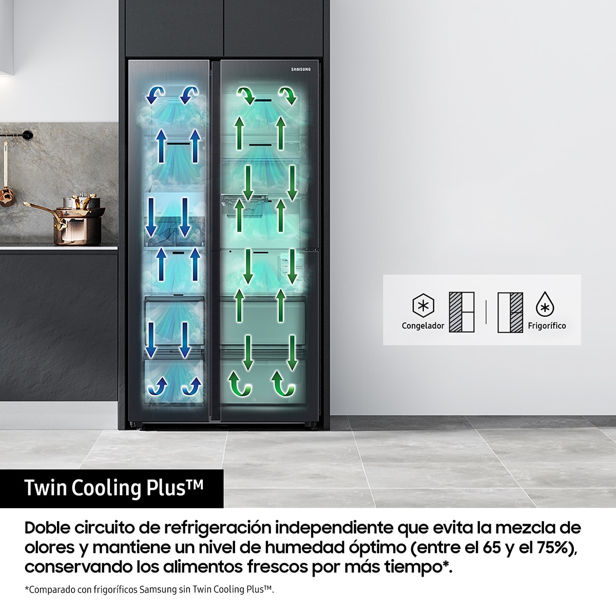 Frigorífico Americano Samsung Bespoke AI 178cm Twin Cooling Plus™ 634L Clase C Inox RS80F66KCTEF Inox-6