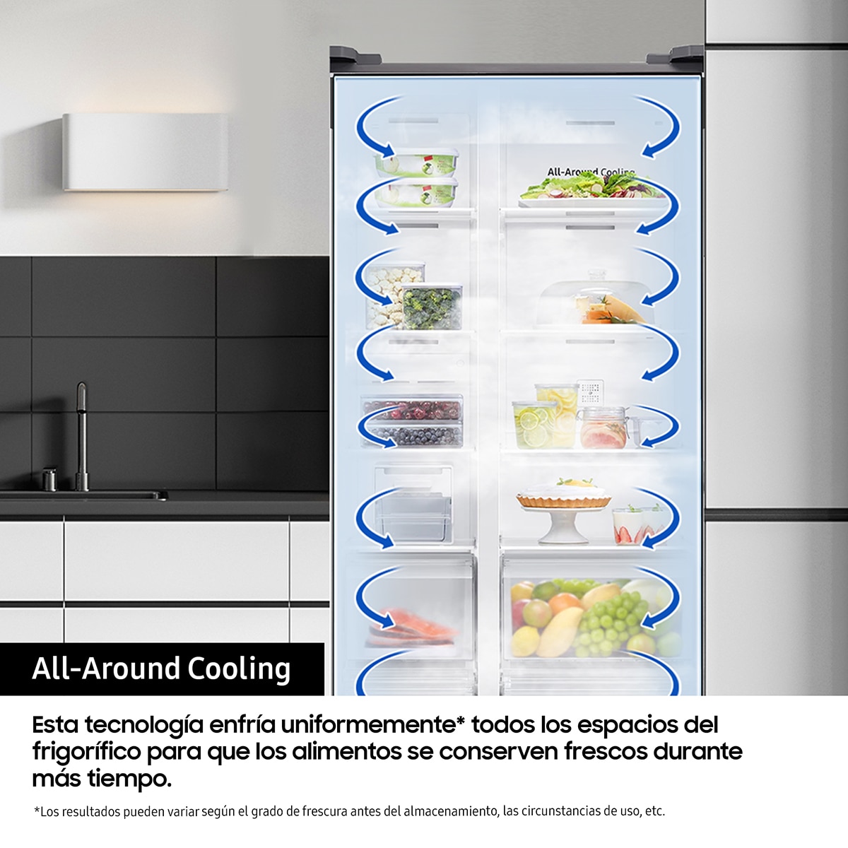 Frigorífico Americano Samsung Bespoke AI 178cm All Around Cooling 640L Clase D Grafito RS80F64KDFEF Negro-6