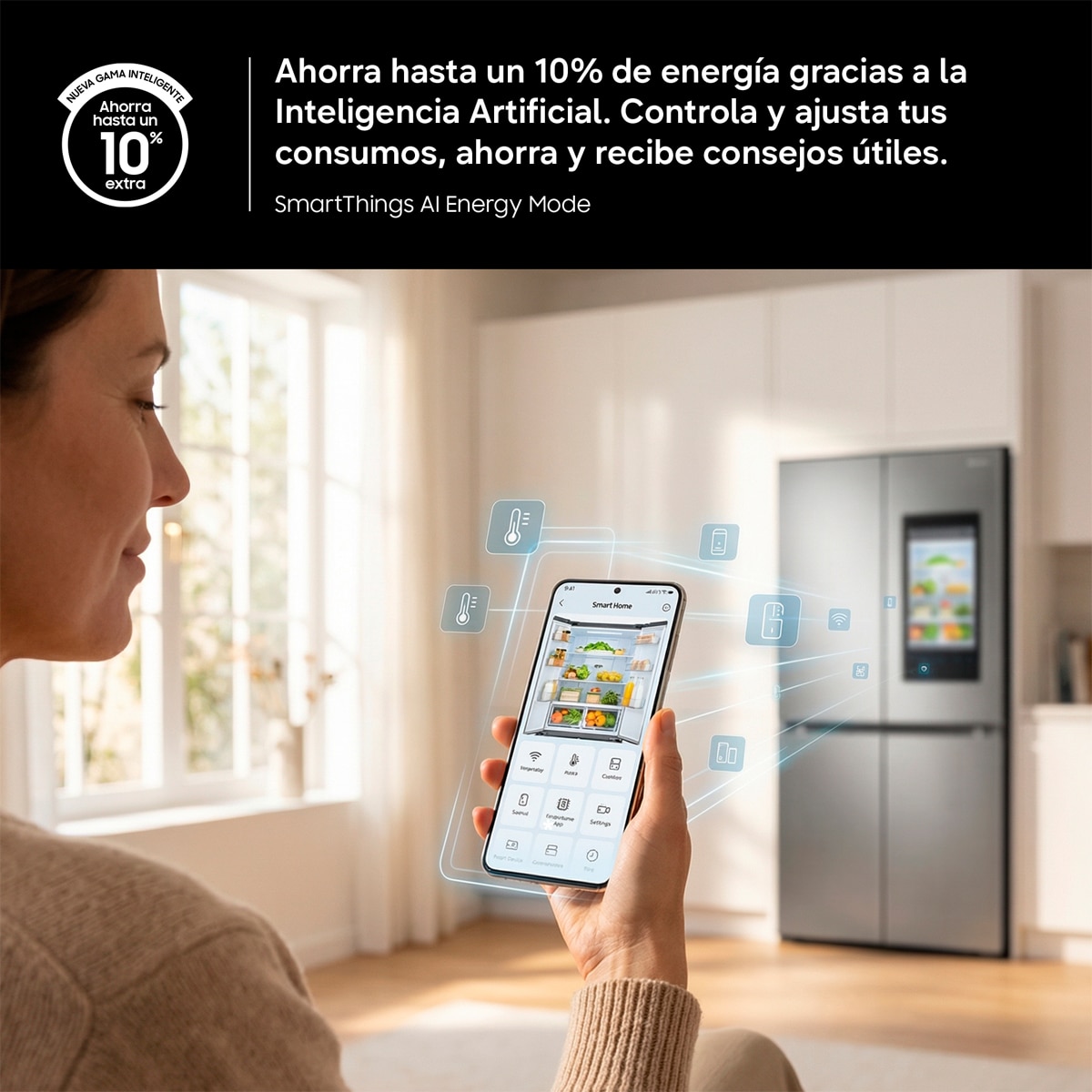 Frigorífico Americano Samsung Bespoke AI 178cm Balda Botellero 621L Clase E Inox RS90F64EETEF Inox-7