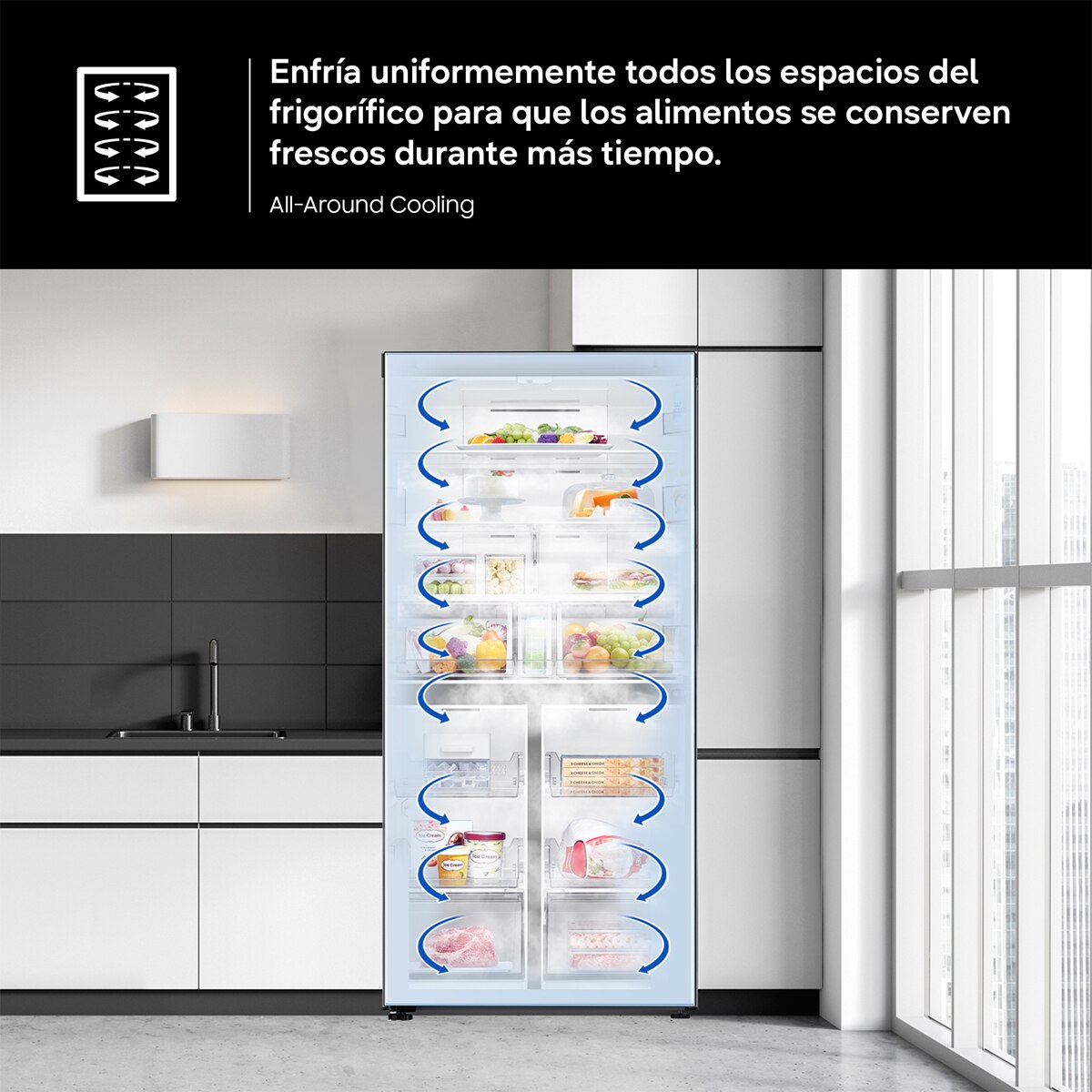 Frigorífico Americano Samsung Bespoke AI 178cm All Around Cooling 640L Clase D Inox RS70F65KDTEF Inox-6