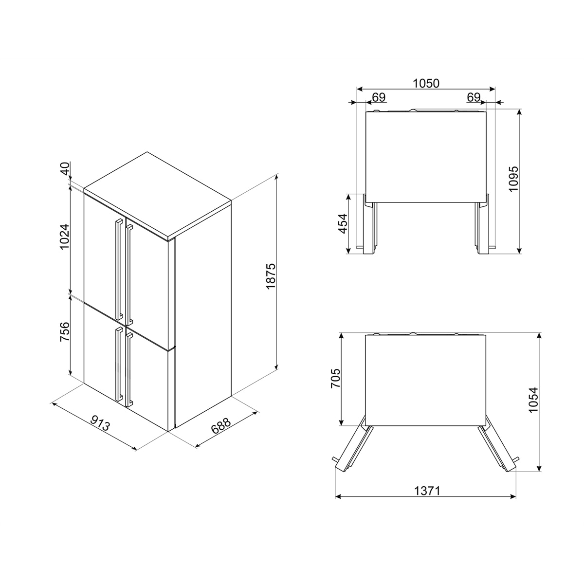Frigorífico Americano Smeg, 4 puertas, Total No Frost, 572 litros, - FQ960P6 - Crema Crema-3