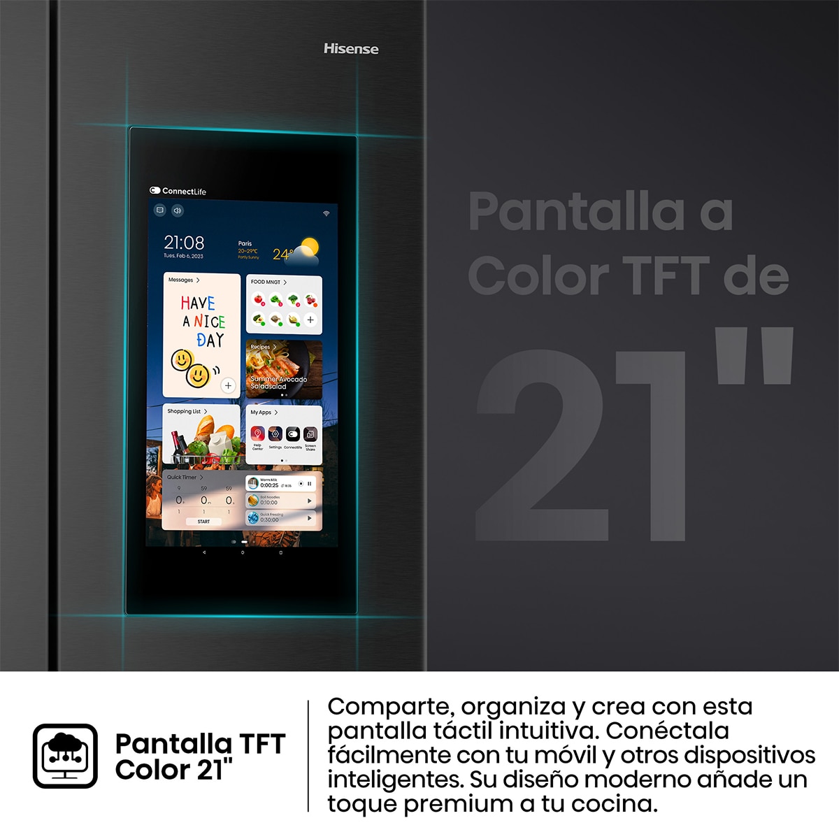 Frigorífico Americano Hisense, Total No Frost, Metal Tech Cooling- RS9P628GPFE - Negro Negro-7