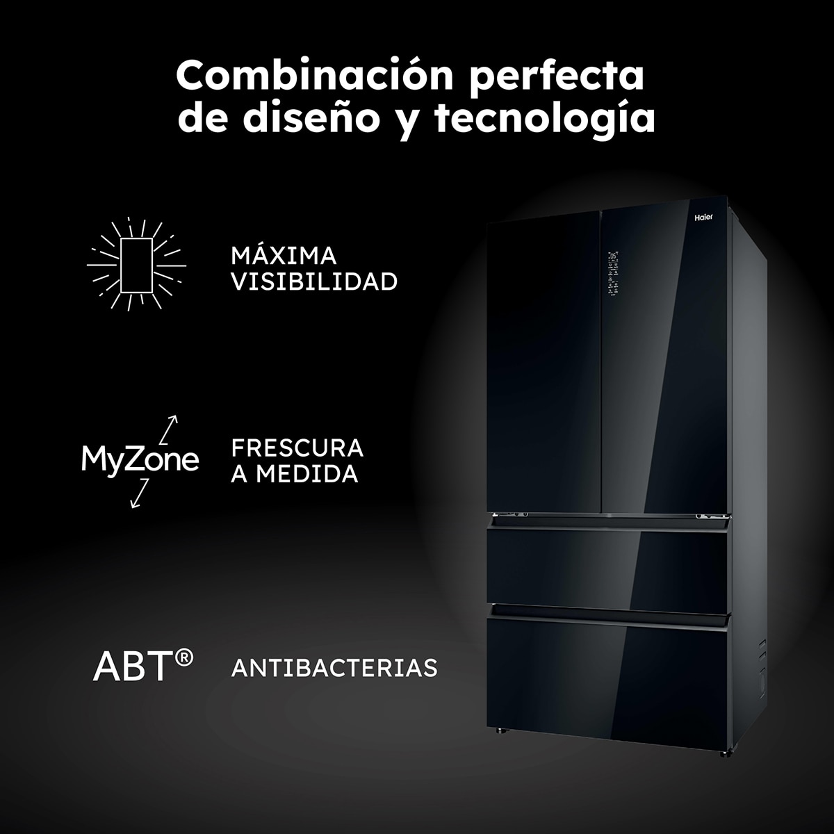 Frigorífico americano Haier Total No Frost Cube FD 90 Series 7 - HFR79F19DFGB Cristal negro-6