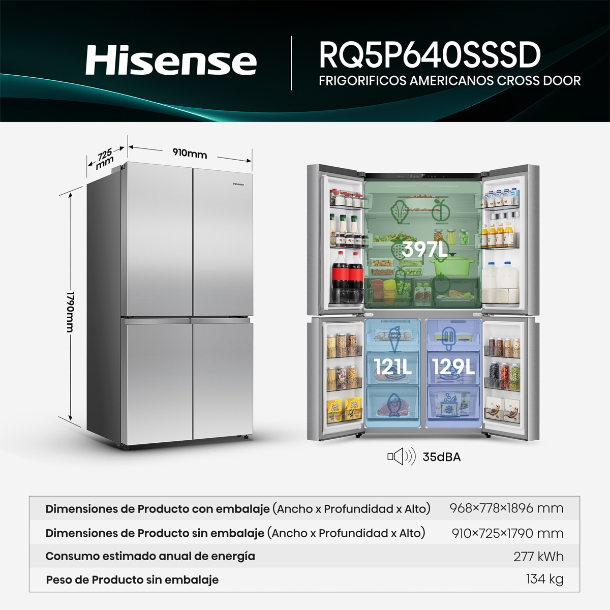 Frigorífico americano Hisense No Frost - RQ5P640SSSD Inox-2