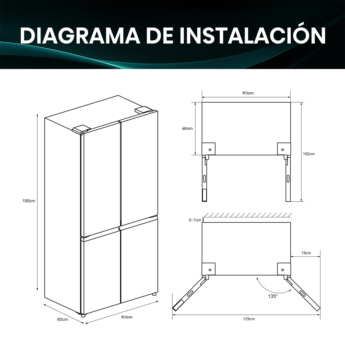 Frigorífico americano Hisense No Frost Serie Kitchen FIT - RQ768N4GBE Cristal negro-4