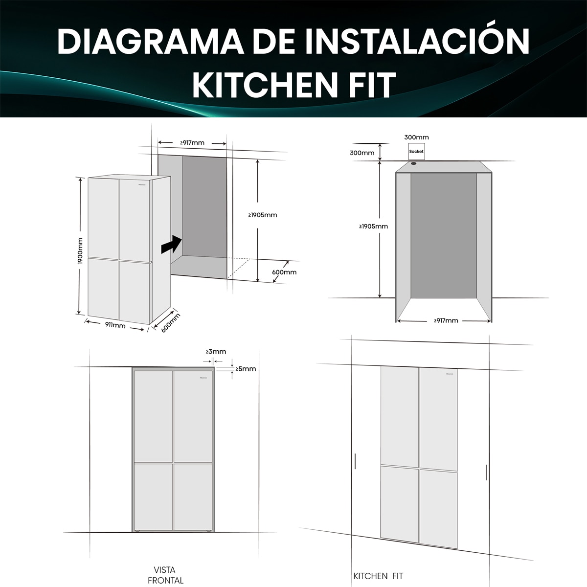 Frigorífico americano Hisense No Frost Serie Kitchen FIT - RQ768N4GBE Cristal negro-5