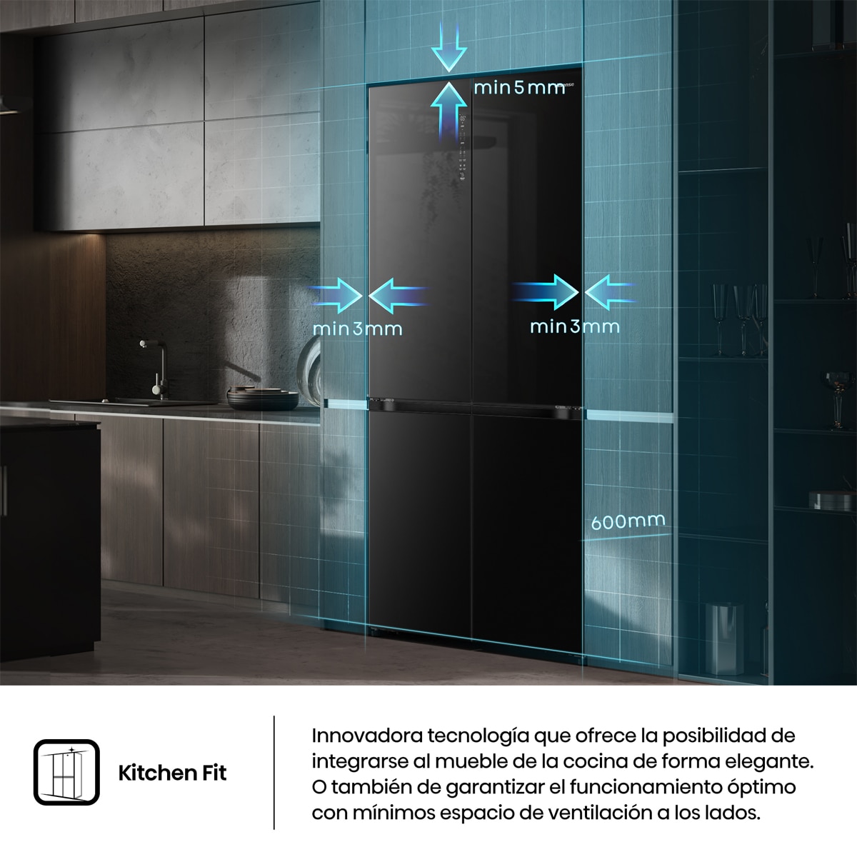 Frigorífico americano Hisense No Frost Serie Kitchen FIT - RQ768N4GBE Cristal negro-9