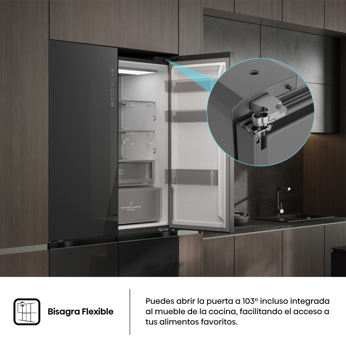 Frigorífico americano Hisense No Frost Serie Kitchen FIT - RQ768N4GBE Cristal negro-11