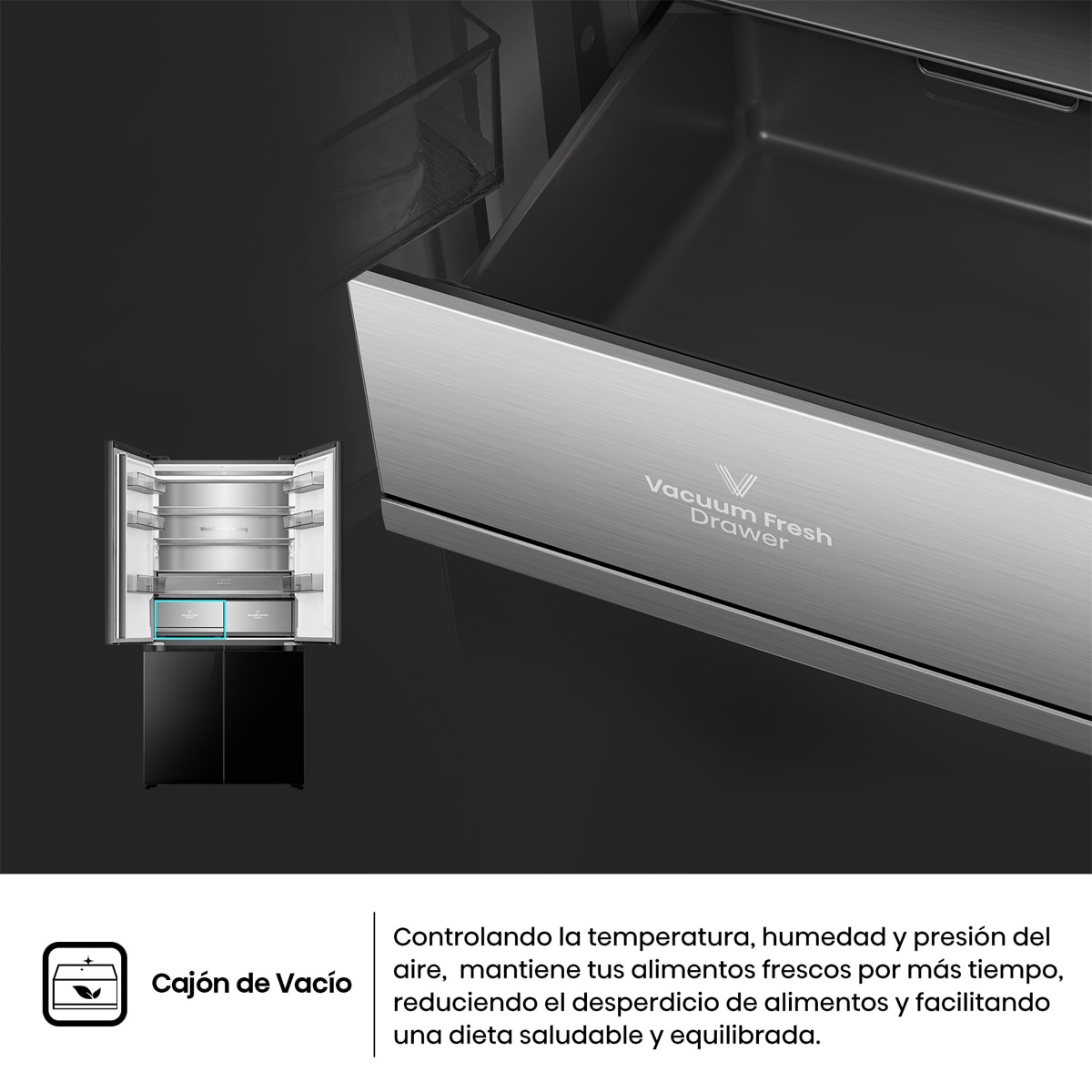 Frigorífico americano Hisense No Frost Serie Kitchen FIT - RQ768N4GBE Cristal negro-14