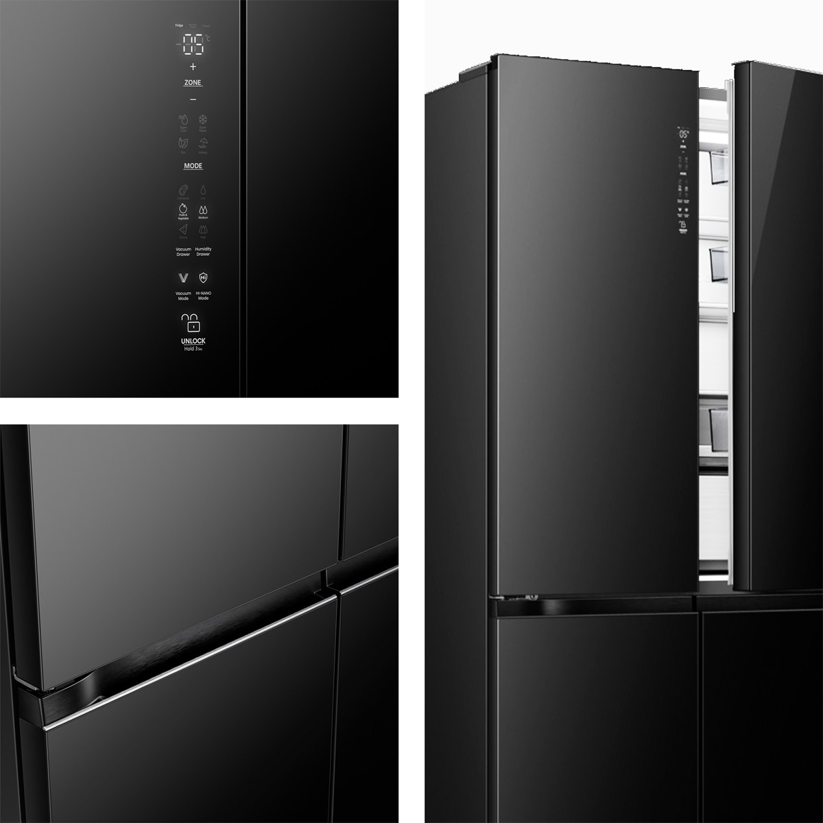 Frigorífico americano Hisense No Frost Serie Kitchen FIT - RQ768N4GBE Cristal negro-15