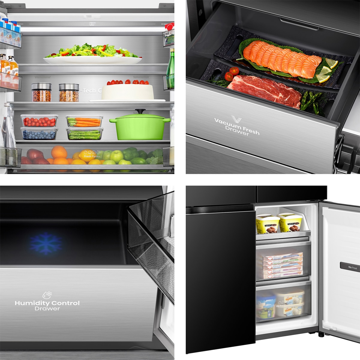 Frigorífico americano Hisense No Frost Serie Kitchen FIT - RQ768N4GBE Cristal negro-16
