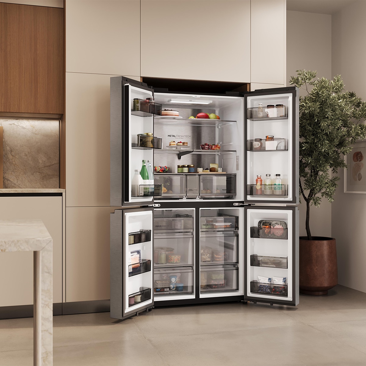 Frigorífico Americano Haier Total No Frost, Metal Fresh, HORIZON - HCR59F18DNMM Inox-11