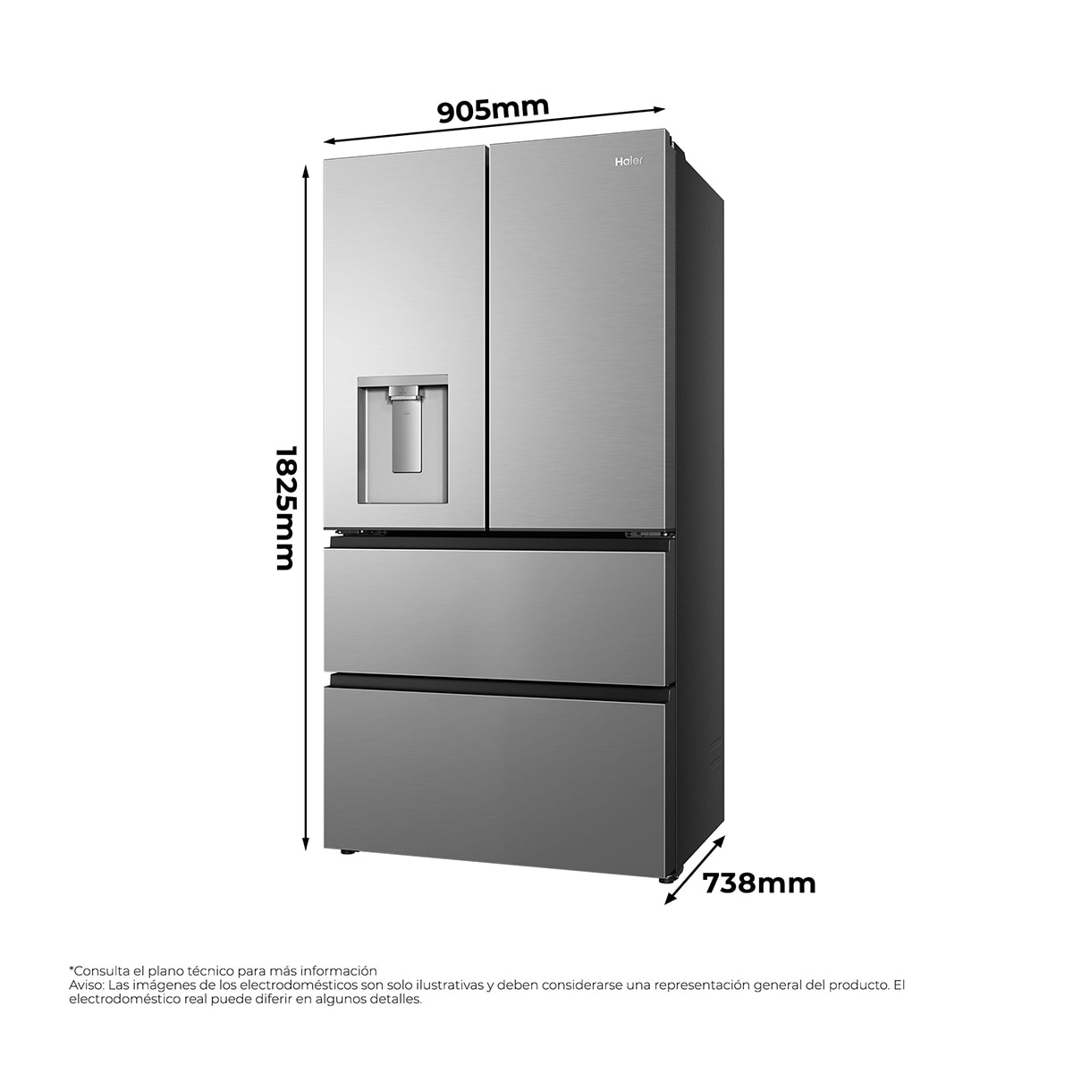 Frigorífico Americano Haier Total No Frost Horizon - HFR59F18CWMM Inox-2