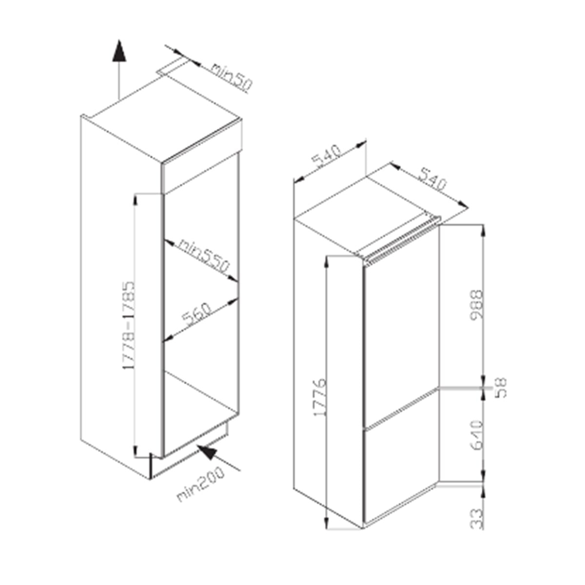 Frigorífico Combinado Encastrável Fagor 3FIC-5550 Congelador No Frost e de 177,6 cm - Branco Branco-2