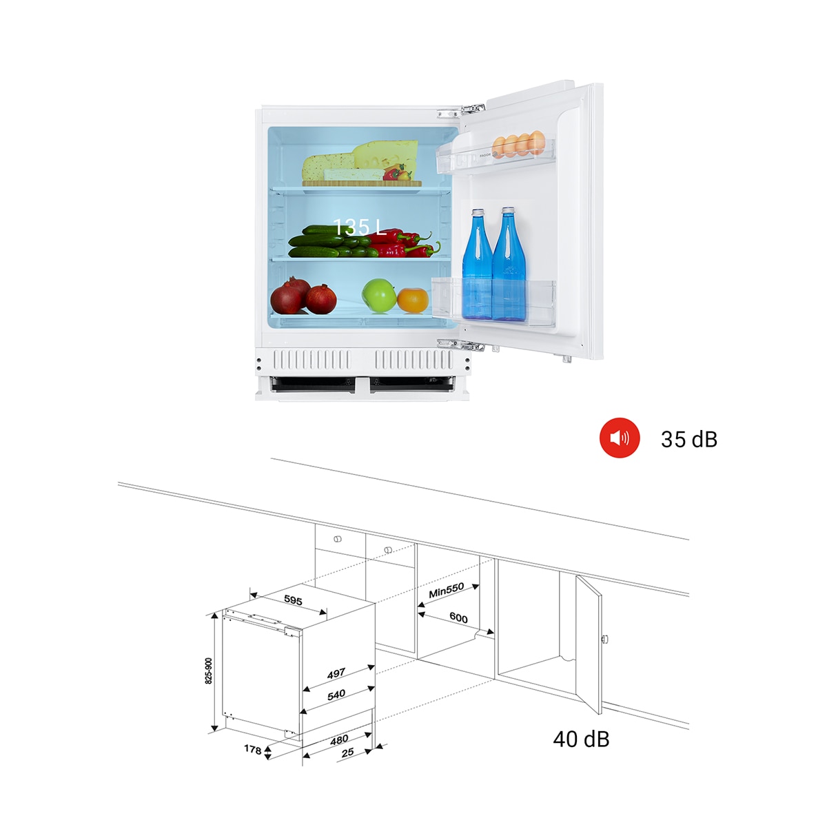 Frigorífico Mini de 1 Porta Encastrável Fagor 3FIS-840 de 81,8 cm - Branco Branco-2