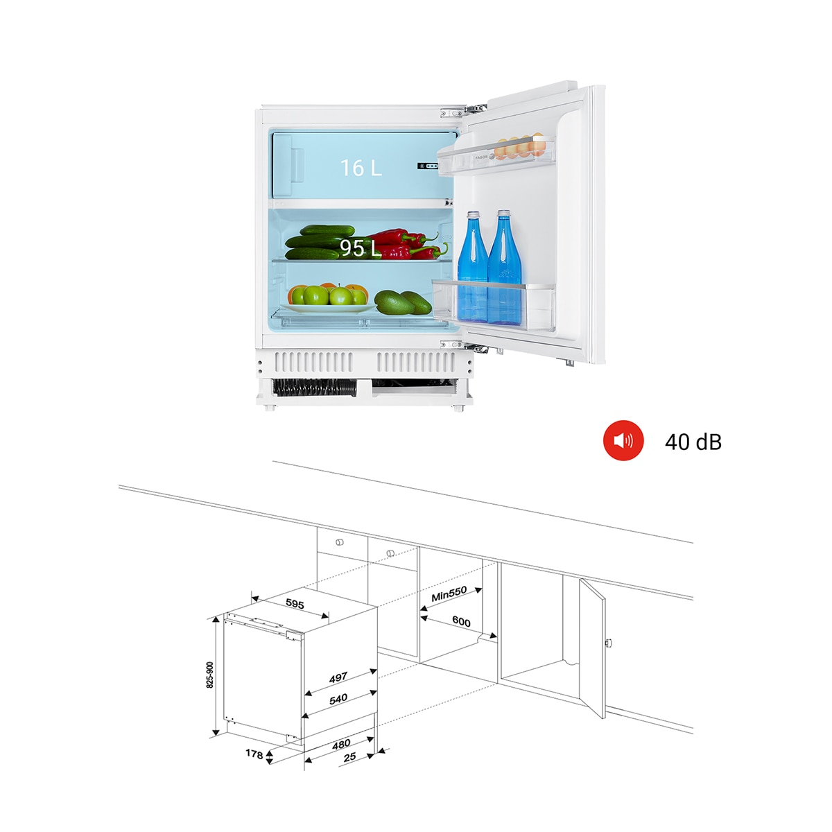 Frigorífico Mini de 1 Porta Encastrável Fagor 3FIS-844 com Porta Reversível e de 81,8 cm - Branco Branco-2