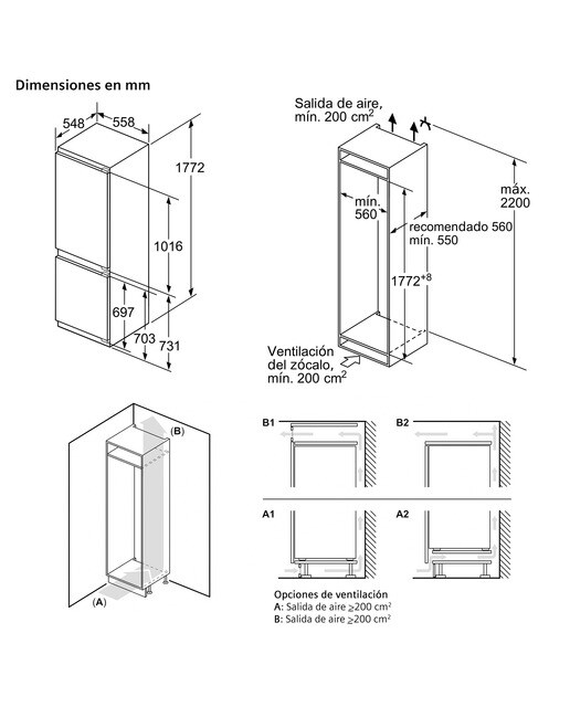 Frigorífico Combinado Encastrável Siemens iQ500 KI86NADD0 NoFrost com Sistema SoftClose e de 177,2 cm - Branco Branco-5