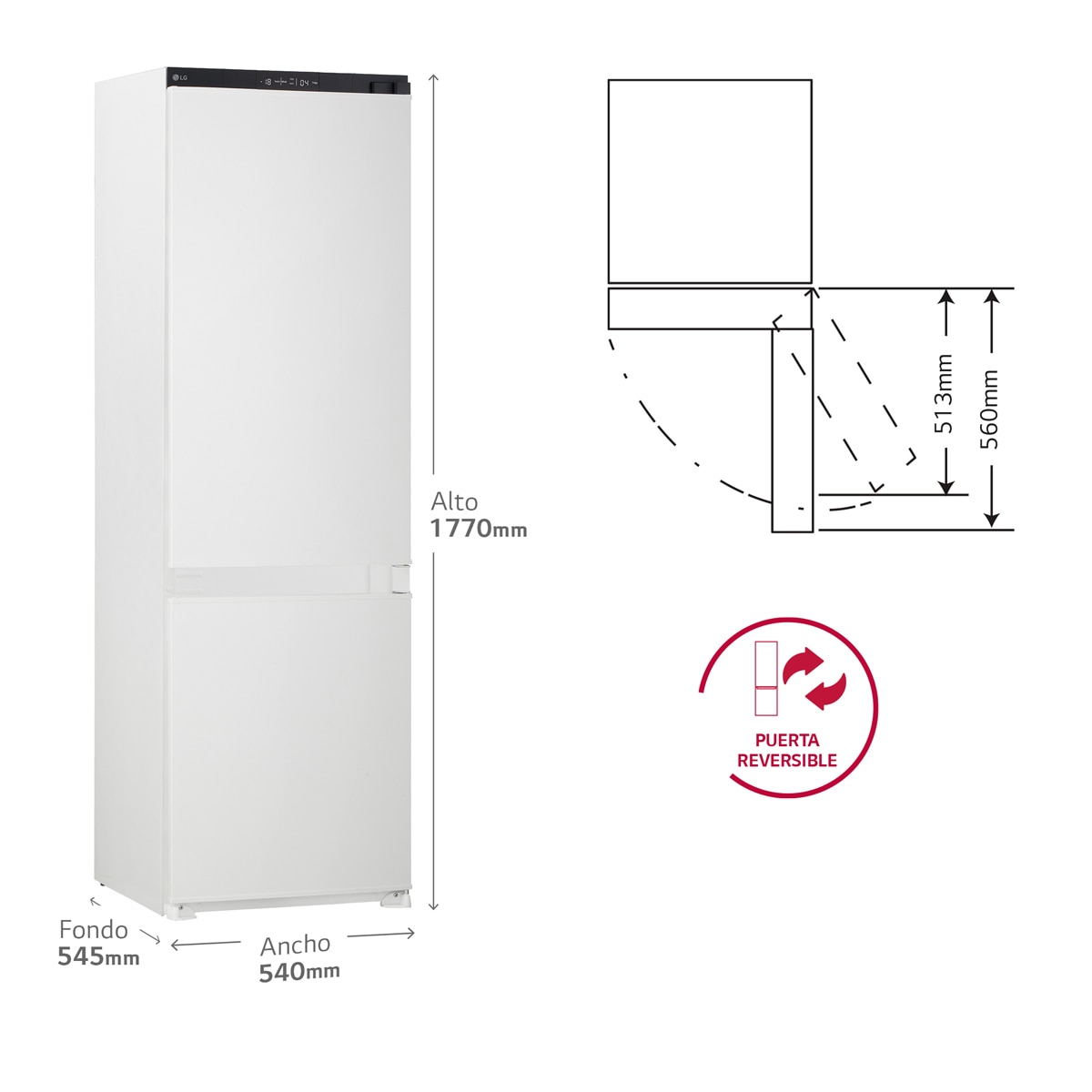 Frigorífico Combinado Encastrável LG GTFN256SER Total No Frost e de 177 cm - Branco Branco-2