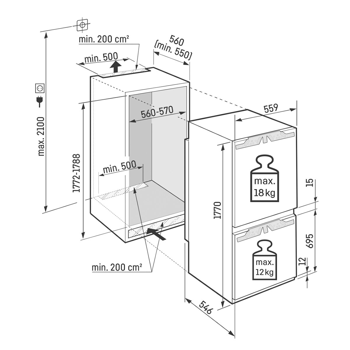 Frigorífico Combi integrable Liebherr, No Frost, Dual Cooling - ICNd 5133 - Blanco Blanco-2