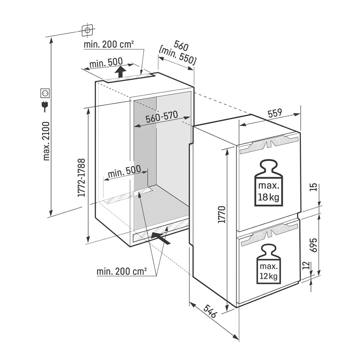Frigorífico Combi integrable SmartFrost con BioFresh Liebherr - ICBa 5123 - Blanco Blanco-2