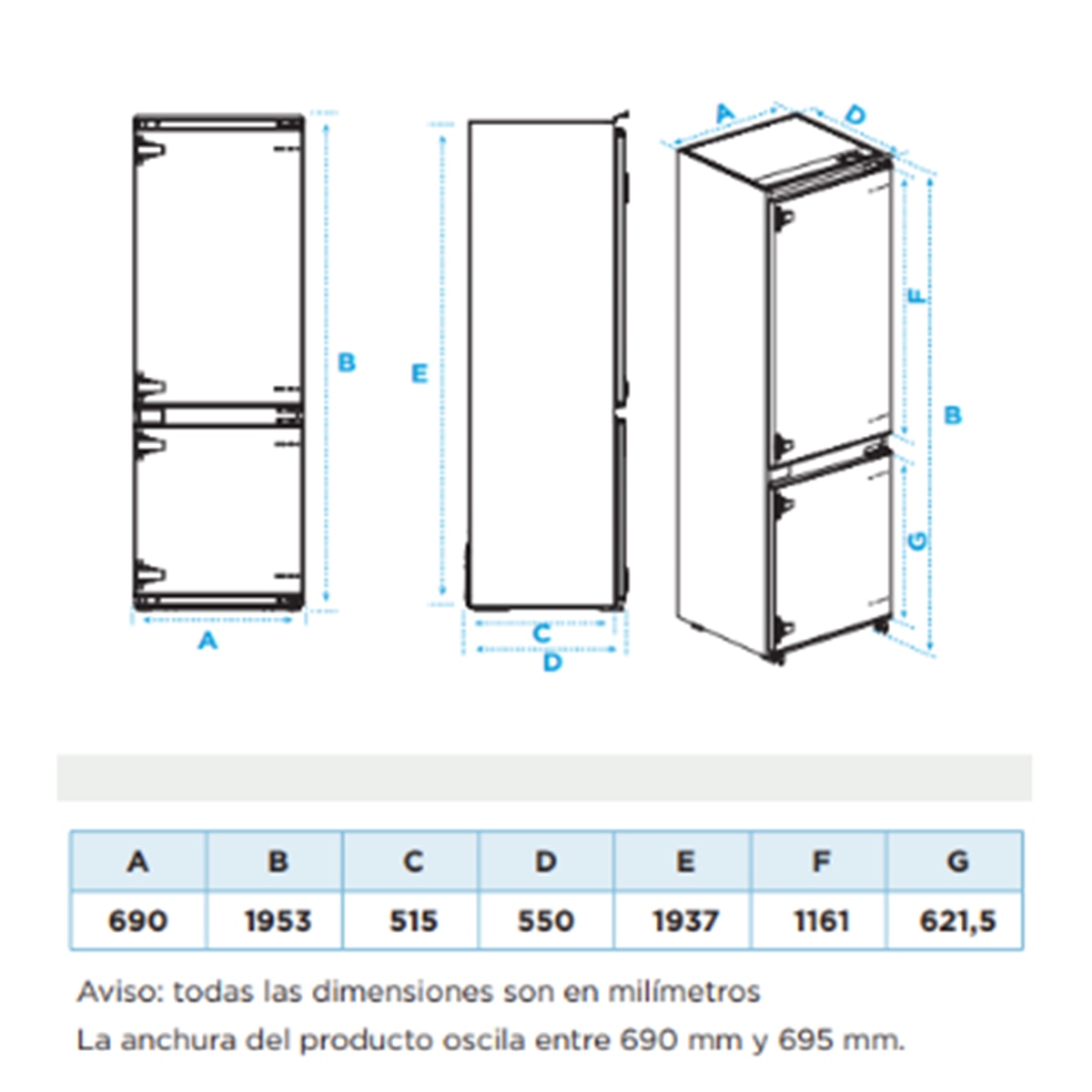 Imagen 2 de Frigorífico combi integrable Midea Total No Frost, Metal Cooling, 403L - MDRE554FGD01