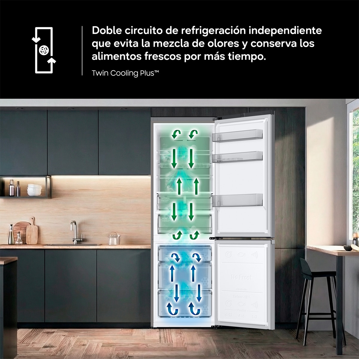 Imagen 8 de Frigorífico Combi Integrable Samsung Bespoke AI  193.5cm Twin Cooling Plus™ 389 L - BRB38G705DWWEF