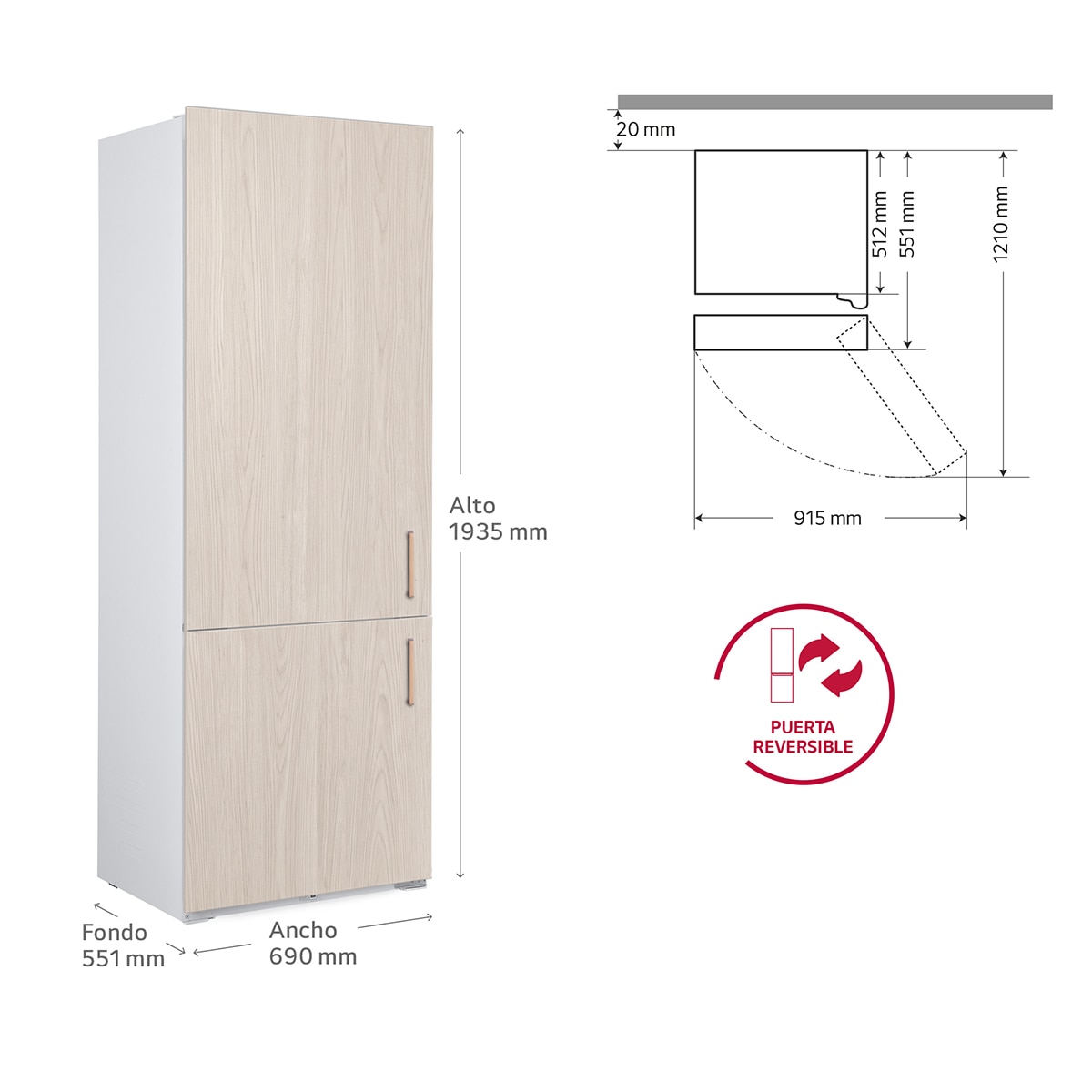 Frigorífico combi integrable LG Total No Frost, Total No Frost, Serie 700 - CCJ7396SCHQ - Blanco Blanco-2