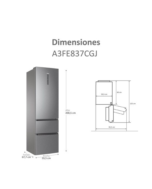 Imagen 5 de Frigorífico Combi Haier Total No Frost 3D 60 Series 3 - A3FE837CGJ - Silver Titanium Silver Titanium
