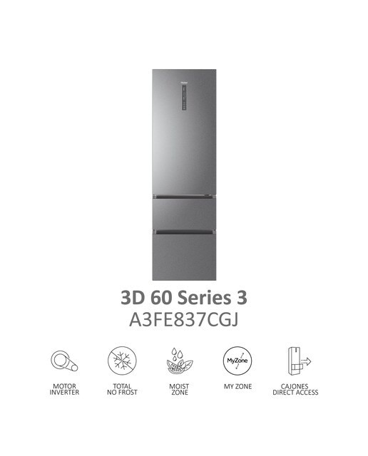 Imagen 10 de Frigorífico Combi Haier Total No Frost 3D 60 Series 3 - A3FE837CGJ - Silver Titanium Silver Titanium