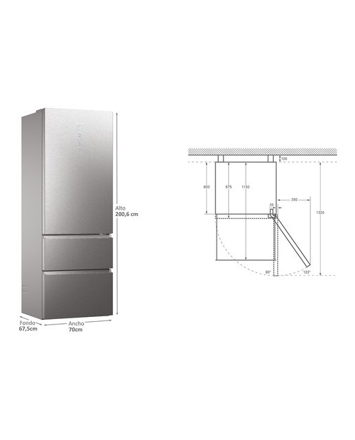 Frigorífico Combinado Haier de 3 Portas HTW7720ENMP No Frost Wifi Motor Inverter de 200,6 cm - Cinzento Inox-2