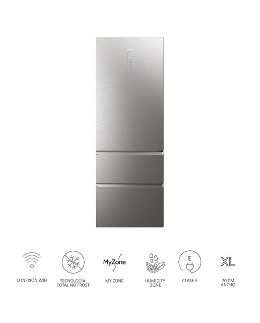 Frigorífico Combinado Haier de 3 Portas HTW7720ENMP No Frost Wifi Motor Inverter de 200,6 cm - Cinzento Inox-4