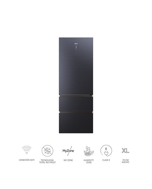 Frigorífico Combinado Haier 3D 70 Série 7 HTW7720ENMB de 3 Portas No Frost Wifi Motor Inverter de 200,6 cm - Preto Grafite-5