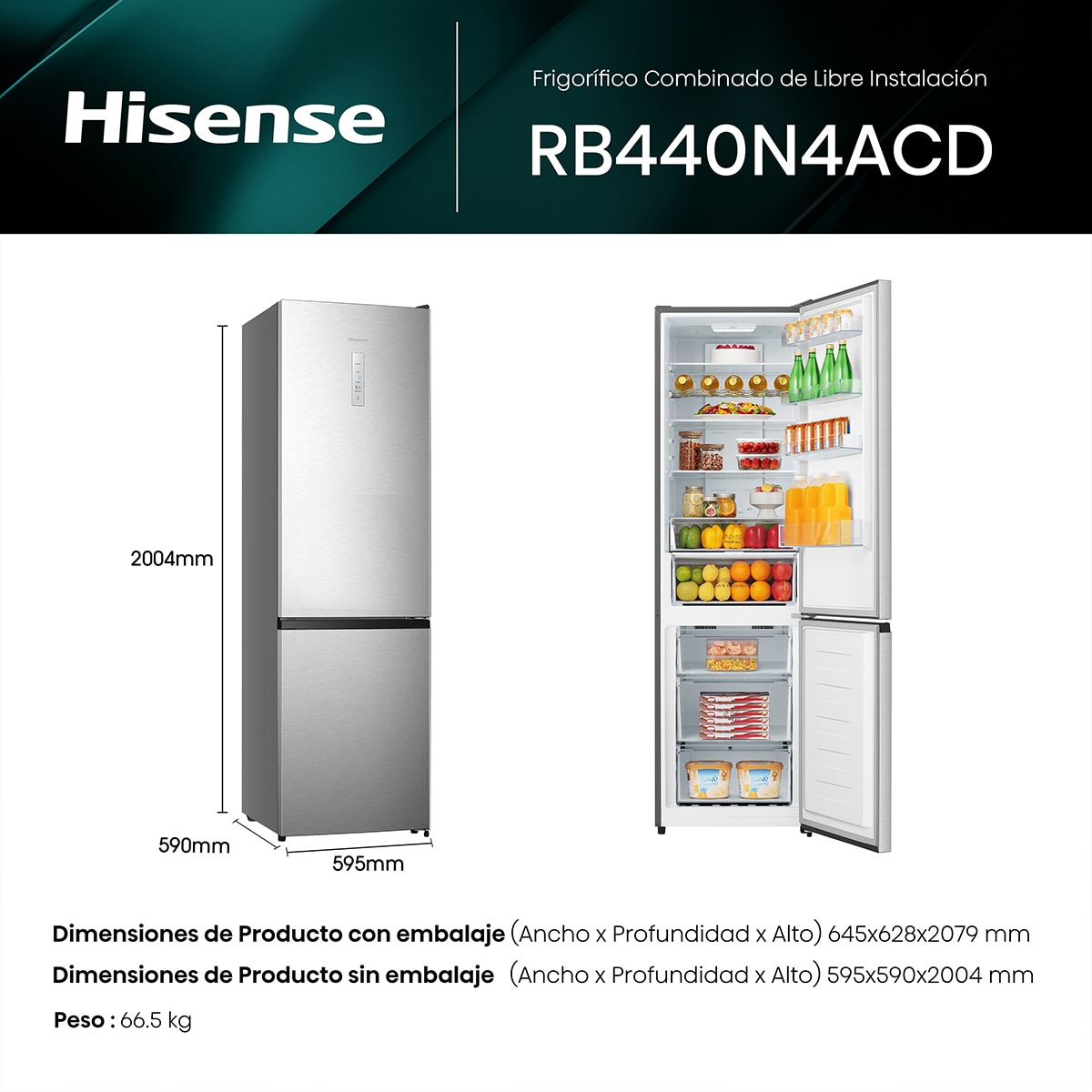 Frigorífico Combi Hisense Multi Air Flow - RB440N4ACD Inox-2