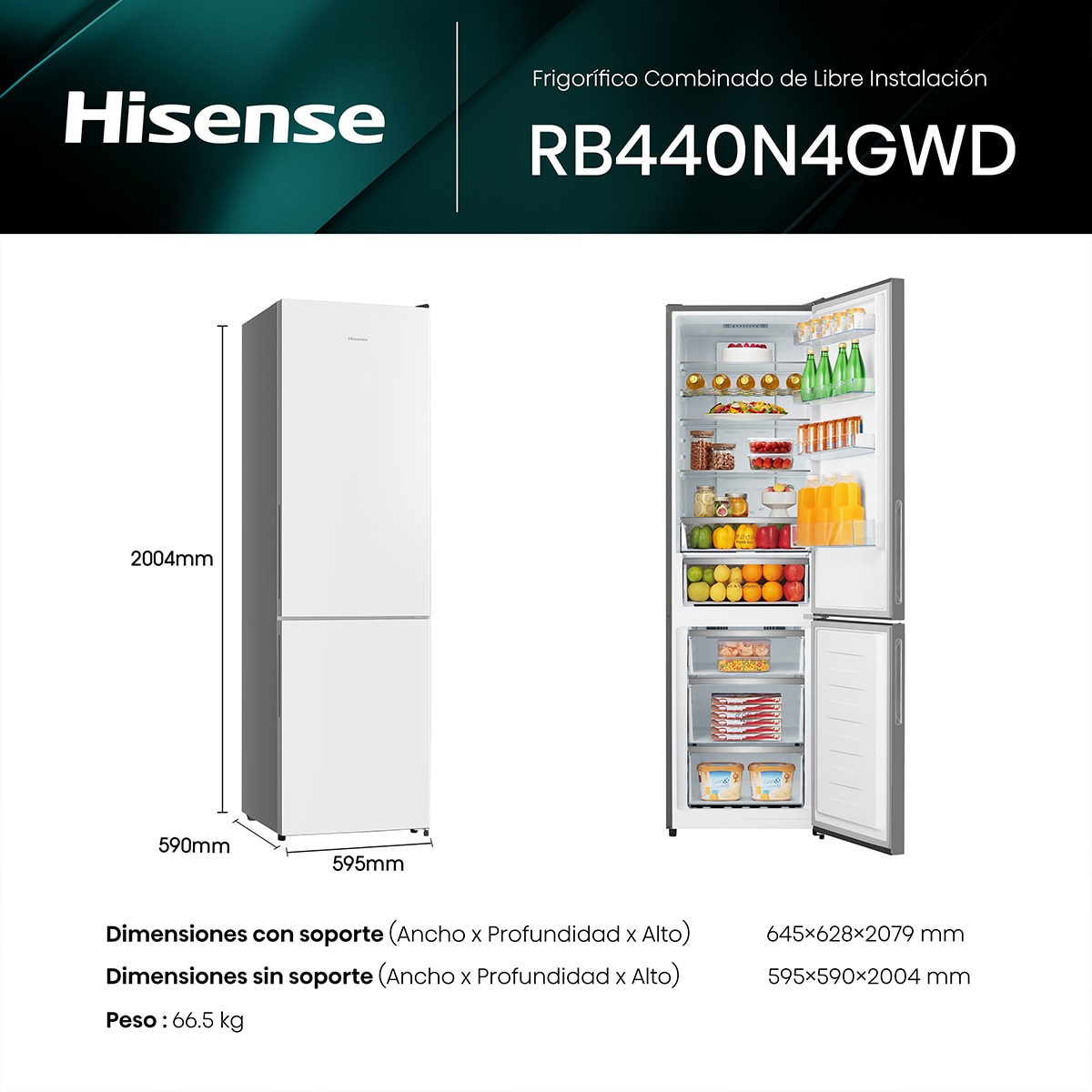 Frigorífico Combi Hisense Total No Frost - RB440N4GWD - Cristal blanco Cristal blanco-2