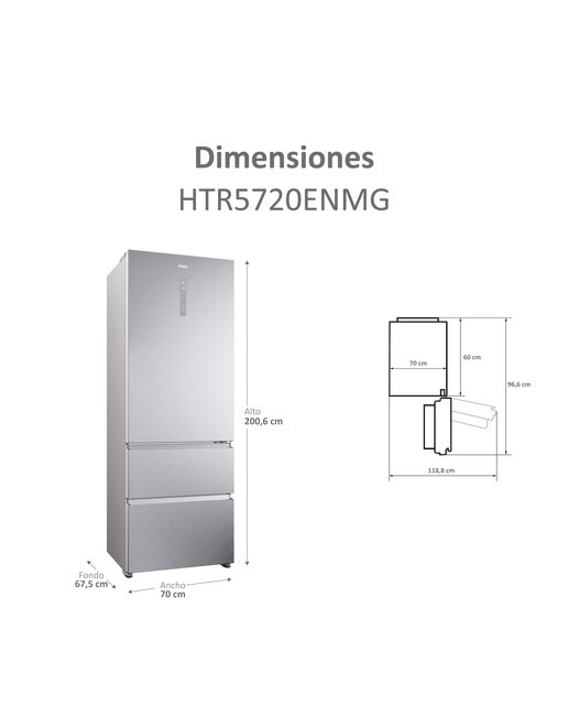 Frigorífico Combi Haier Total No Frost 3D 70 Series 5 - HTR5720ENMG - Silver Silver-5
